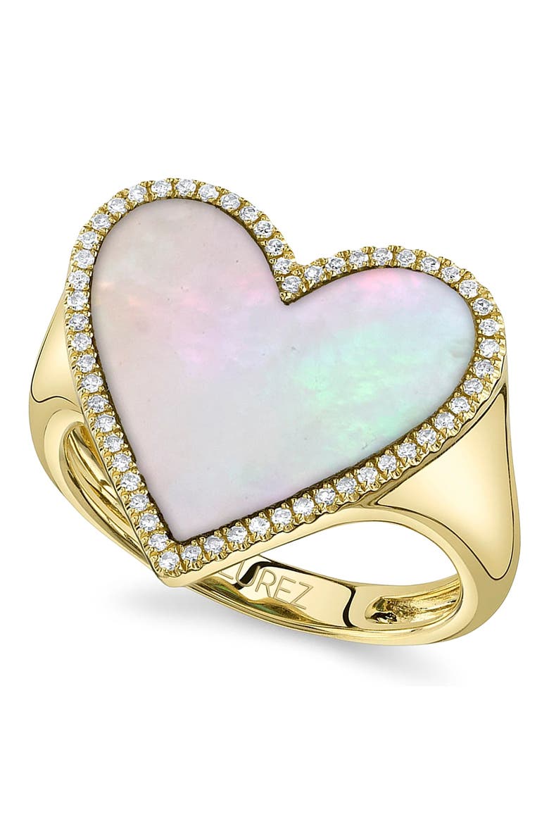 Heart Mother of Pearl & Round Diamond Cocktail Ring 14K, Main, color, 2.34ct/Yellow Gold