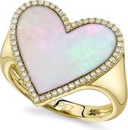 ALLUREZ Heart Mother of Pearl & Round Diamond Cocktail Ring 14K