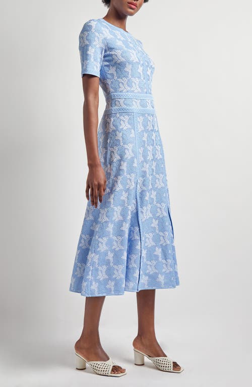 Misook Printed Short Sleeve Midi Dress In Artic/white