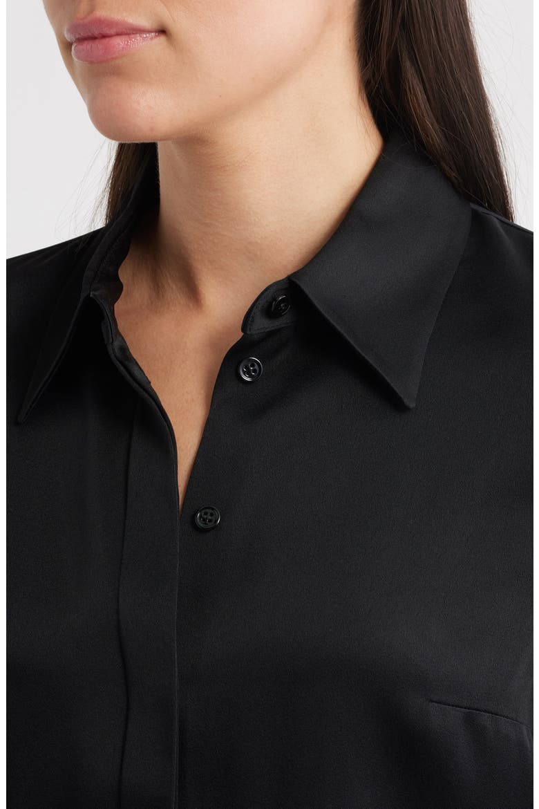 Hansen Charmeuse Button-Up Shirt, Alternate, color, BLACK