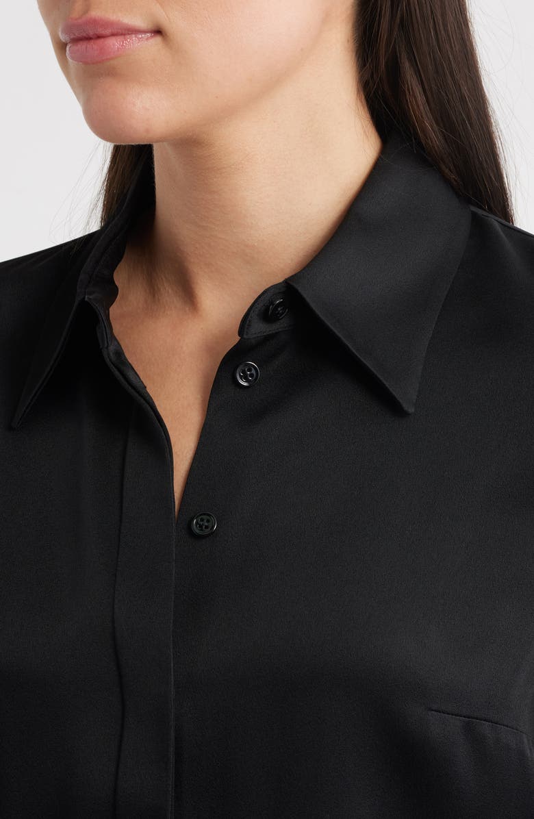 Michael Kors Collection Hansen Charmeuse Button-Up Shirt, Alternate, color, Black