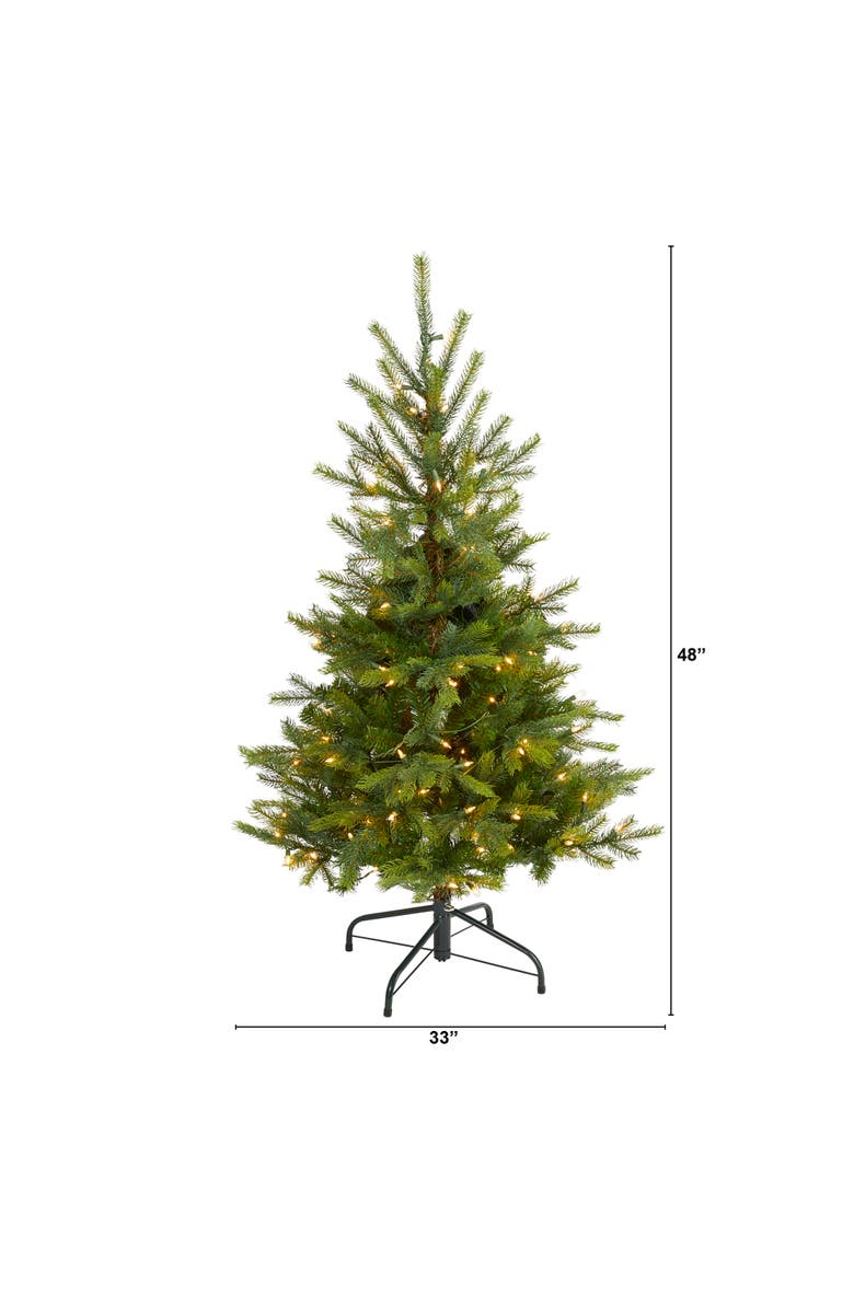 NEARLY NATURAL 4-ft North Carolina Spruce Artificial Christmas Tree with 100 Clear Lights and 207 Bendable Branches, Alternate, color, Green