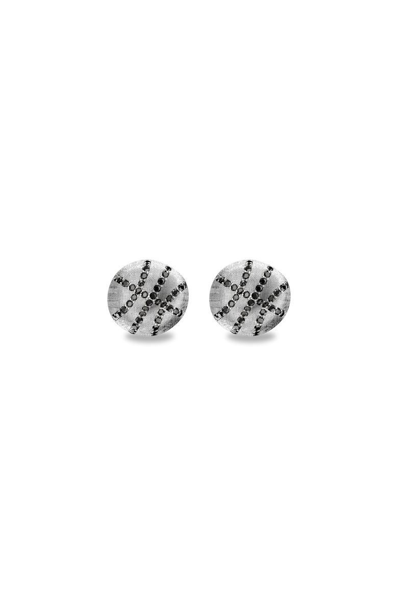 The Basketball Crooked Ball Diamond Pavé Earrings, Alternate, color, Silver / Black Diamond