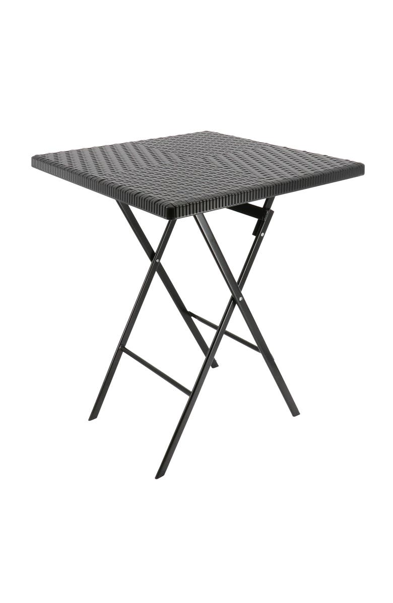Elama Plastic Rattan Folding Square Table, Main, color, Black