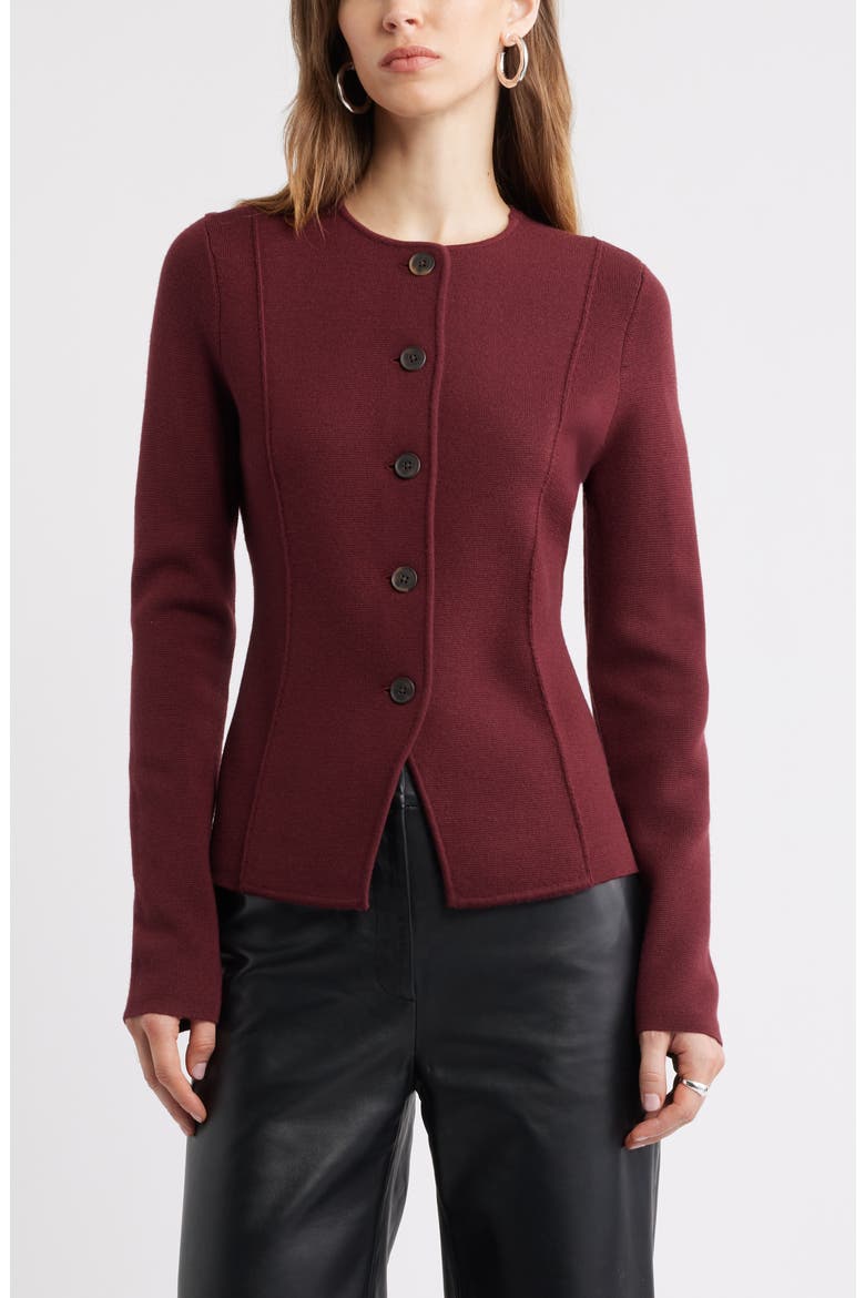 Merino Wool Sweater Jacket, Main, color, BURGUNDY TANNIN