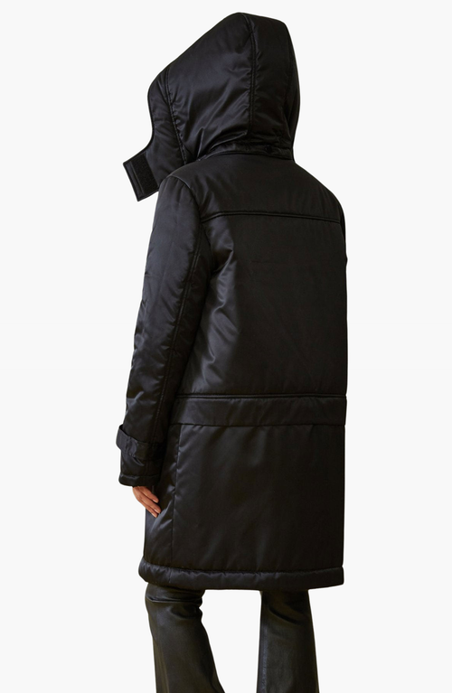Caalo Sustainable Convertible Satin Down Coat In Black