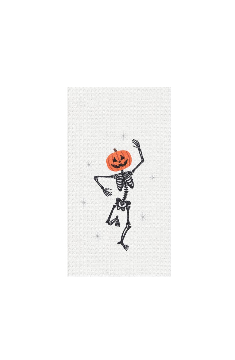 C&F Home Dancing Jack O' Lantern Skeleton Halloween Embroidered 100% Cotton Waffle Weave Kitchen Dishtowel, Main, color, Orange