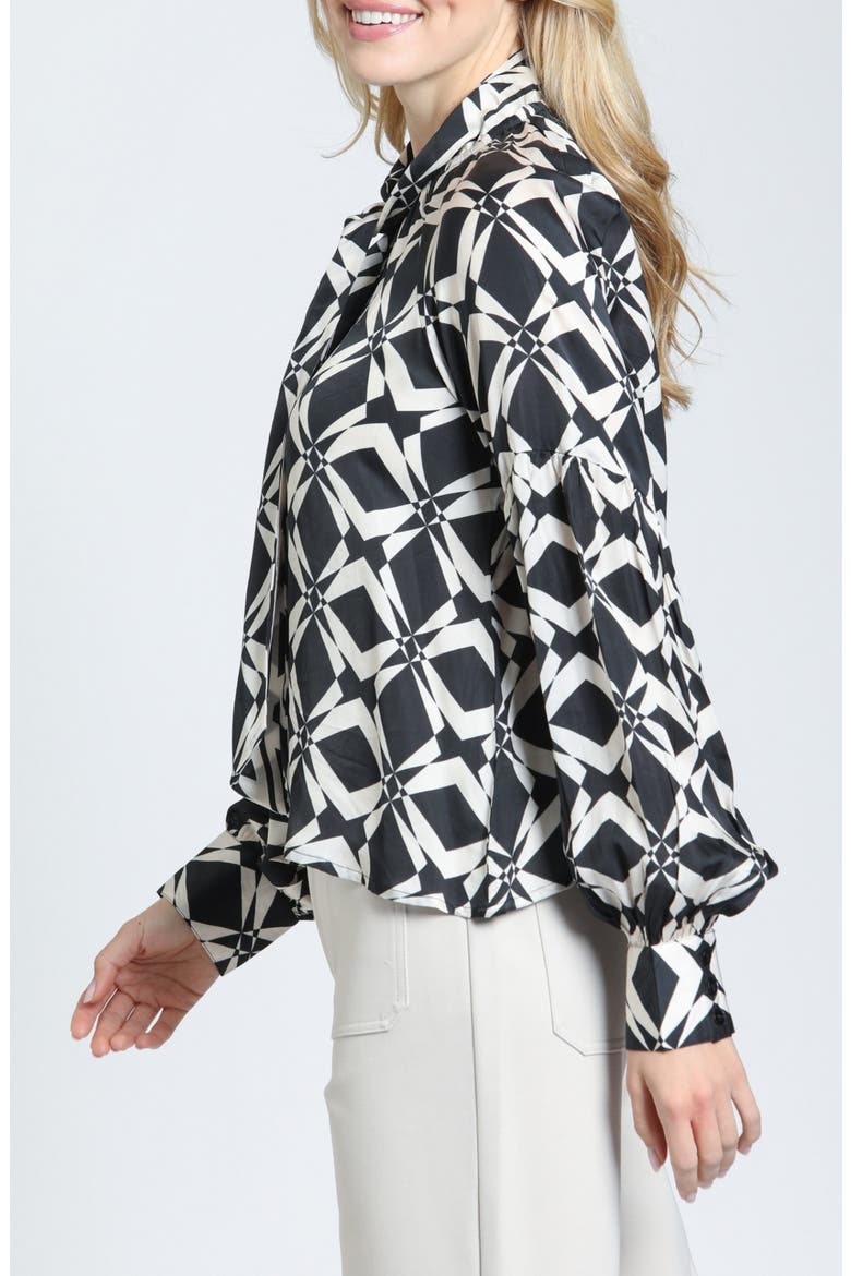 Tie Neck Balloon Sleeve Top, Alternate, color, MIDNIGHT/IVORY
