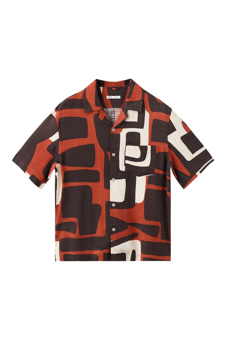 Geo Print Bowling Shirt, Alternate, color, BURNT ORANGE