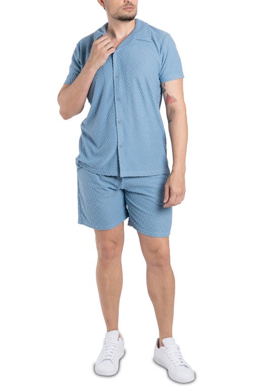 Spring + Mercer Casual Jacquard Terry Shorts In Deep Aqua