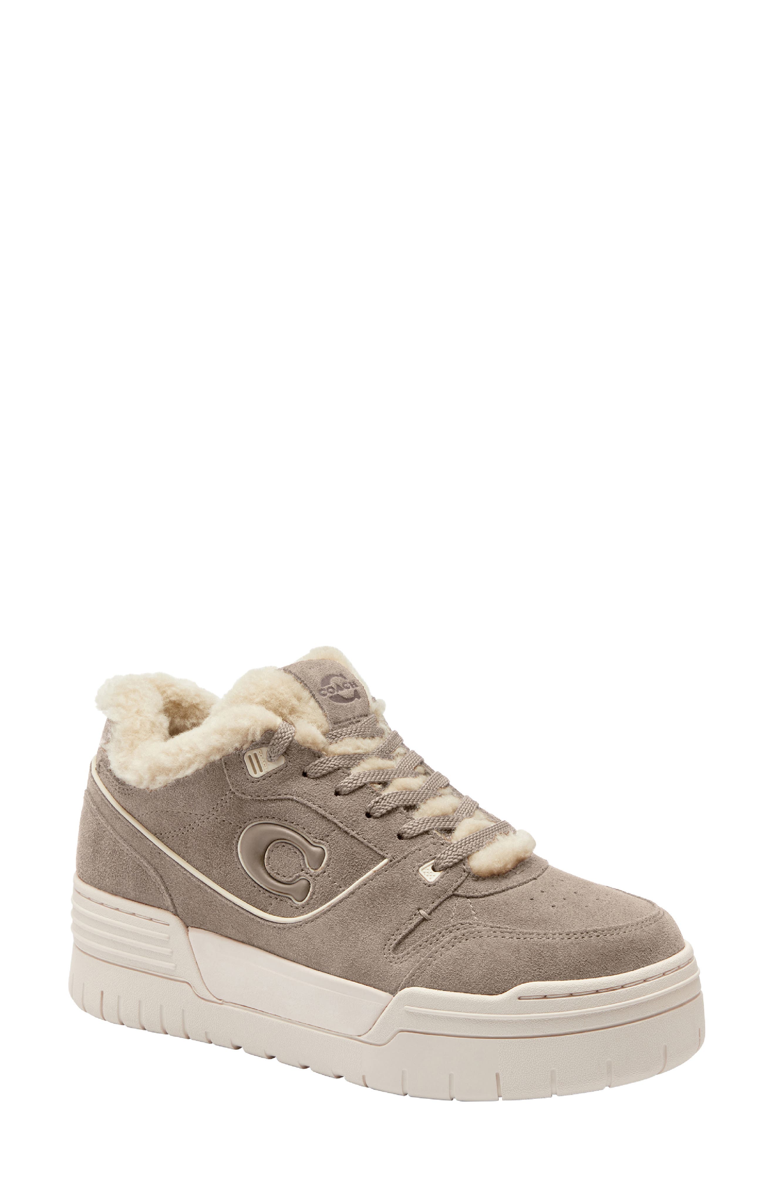COACH Soho Genuine Shearling Trim Platform Sneaker, Main, color, Chalk/ Grey Birch