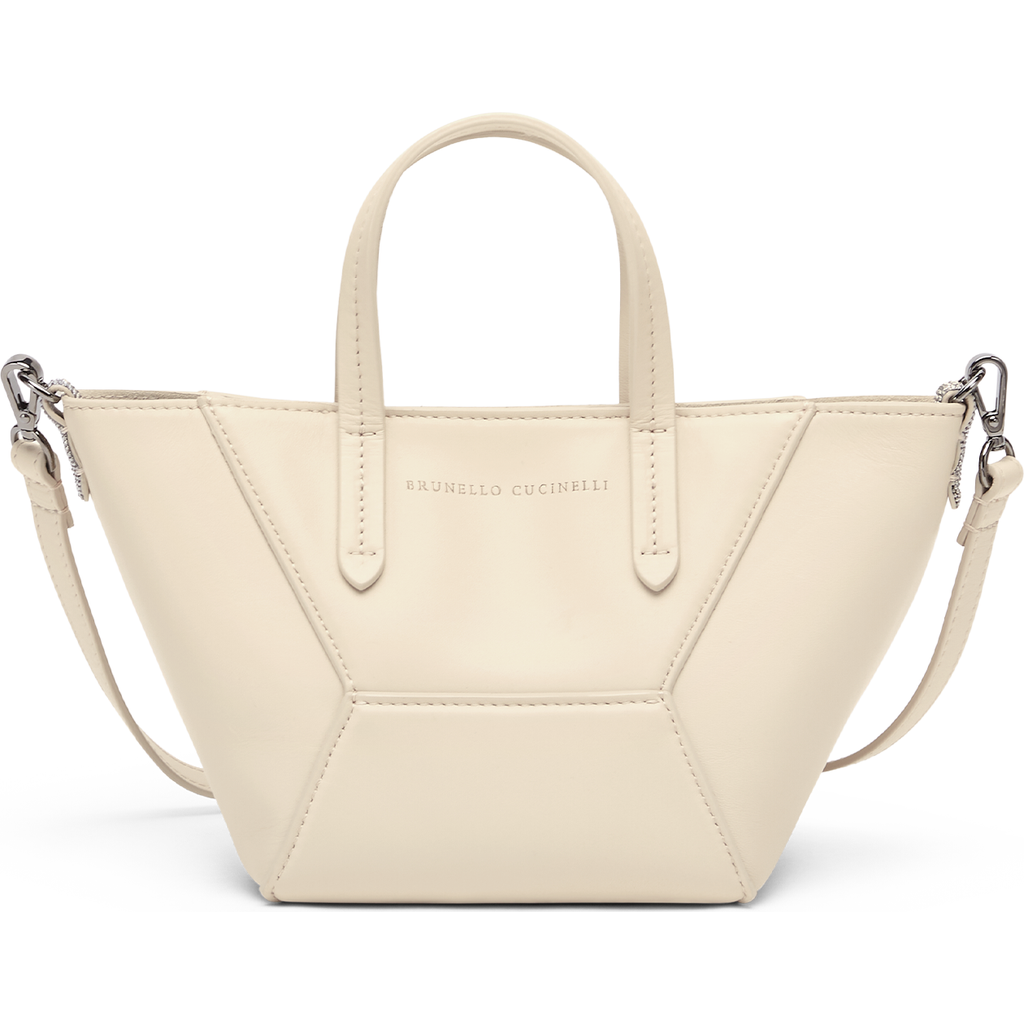Brunello Cucinelli Mini Calfskin Bc Duo Top-handle Bag In Ivory