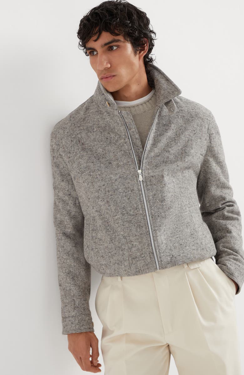 Brunello Cucinelli Virgin wool and silk donegal bomber jacket with Themore<sup>®</sup> padding, Alternate, color, 