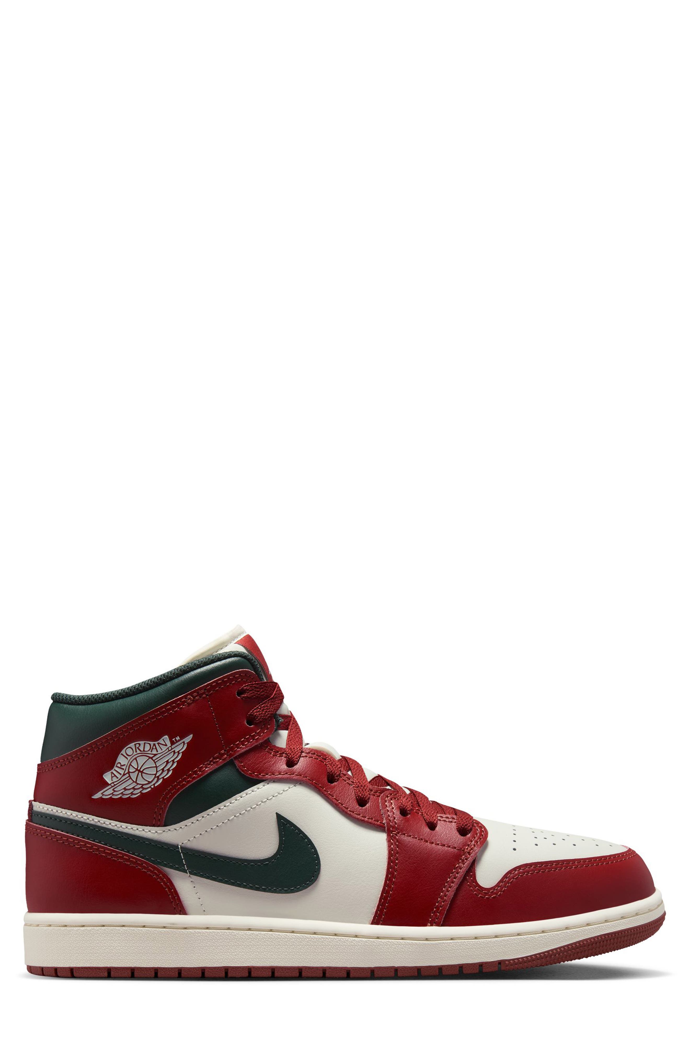 Jordan Air Jordan 1 Mid Sneaker, Alternate, color, Sail/ Redstone/ Midnight Green