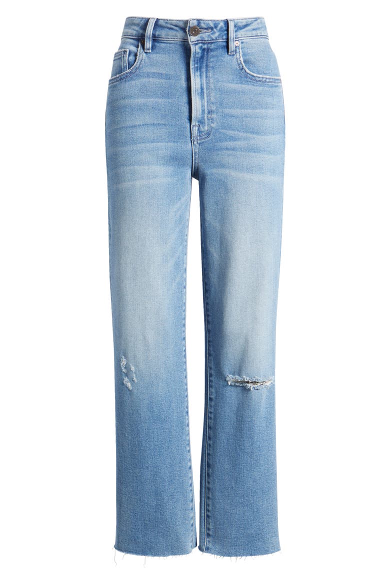 Ripped Raw Hem High Waist Ankle Straight Leg Jeans, Alternate, color, MEDIUM WASH
