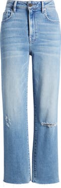 HIDDEN JEANS Ripped Raw Hem High Waist Ankle Straight Leg Jeans