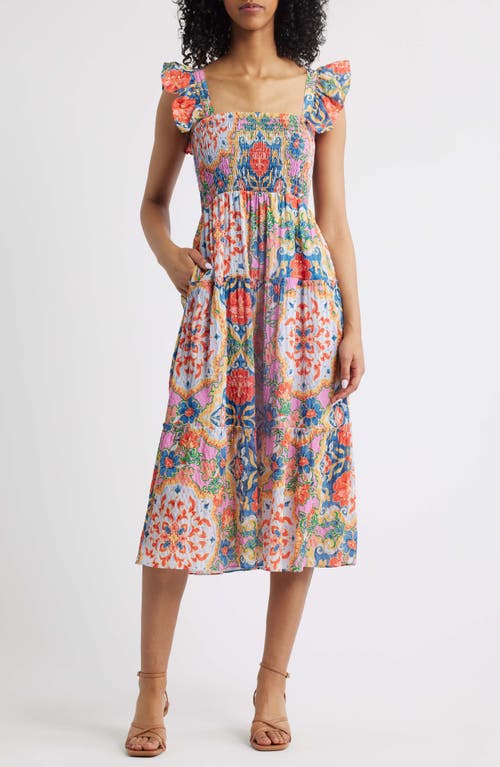 Vince Camuto Print Smocked Tiered Maxi Dress