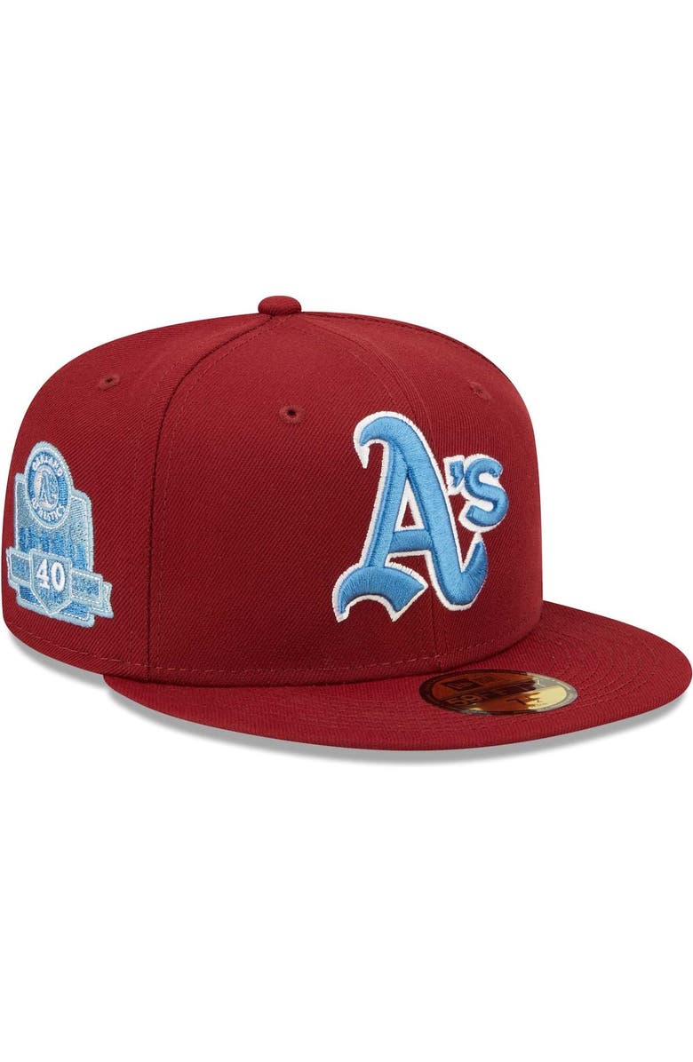 New Era Men's New Era Cardinal Oakland Athletics 40th Anniversary Air Force Blue Undervisor 59FIFTY Fitted Hat, Main, color, Cardinal