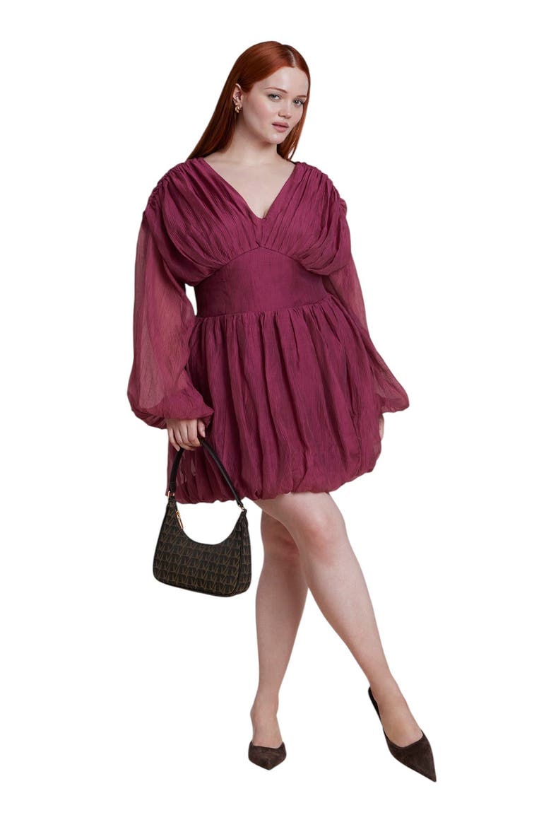 Corset Waist Bubble Mini Dress (plus), Main, color, TAWNY PORT