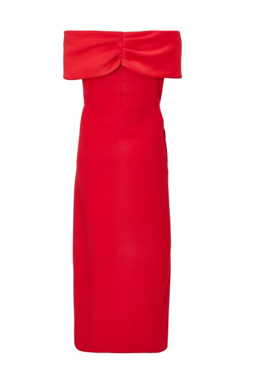Quiz Plus Size Scuba Crepe Bardot Wrap Maxi Dress In Red