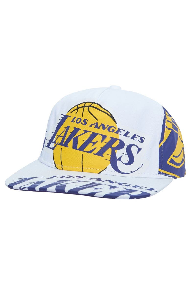 Mitchell & Ness Men's Mitchell & Ness  White Los Angeles Lakers Hardwood Classics In Your Face Deadstock Snapback Hat, Main, color, 