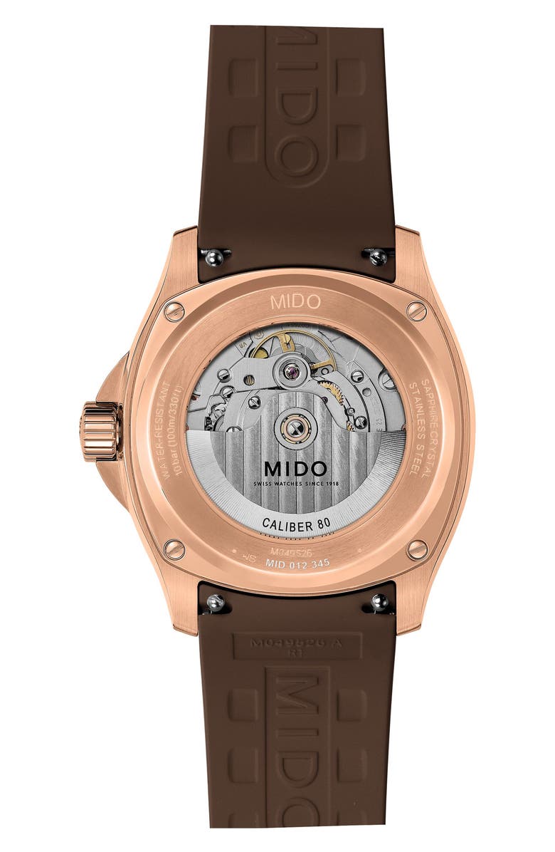 MIDO Multifort TV Big Date Automatic Rubber Strap Watch, 39.2mm x 40mm, Alternate, color, Brown