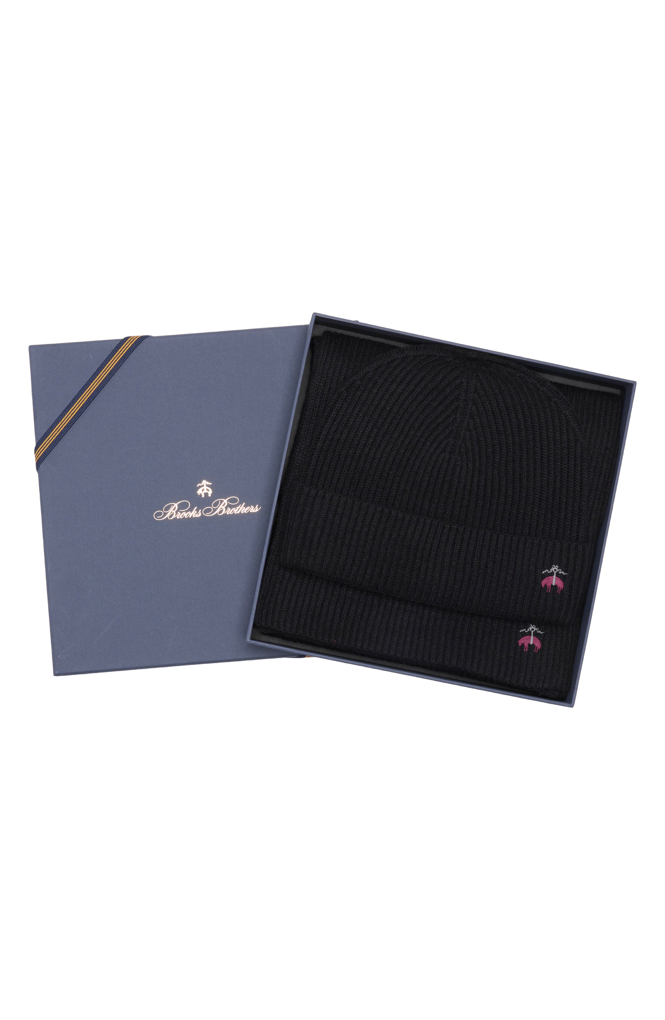 Brooks Brothers Wool Blend Beanie & Scarf Set