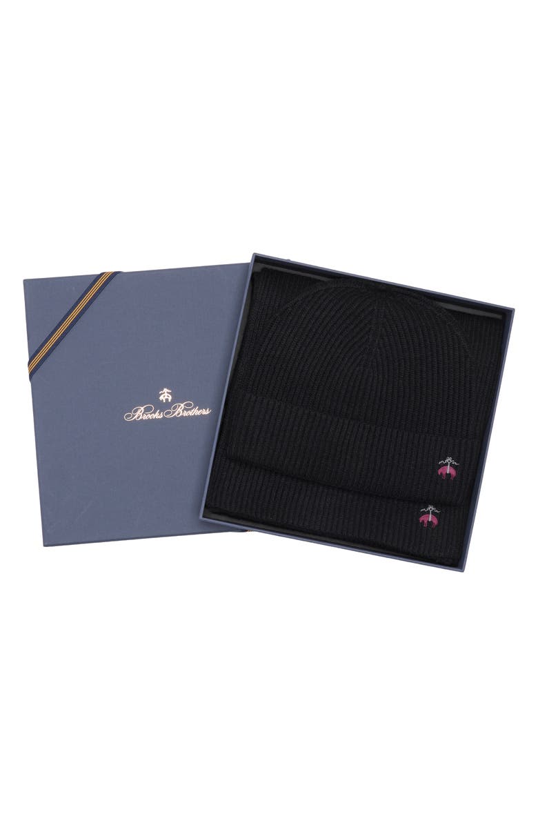 Brooks Brothers Wool Blend Beanie & Scarf Set, Main, color, Black