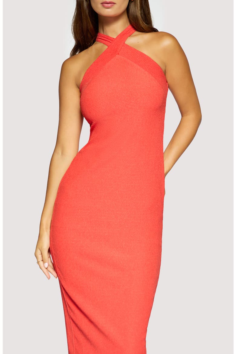 Arancia Crush Halter Midi Dress, Alternate, color, ORANGE