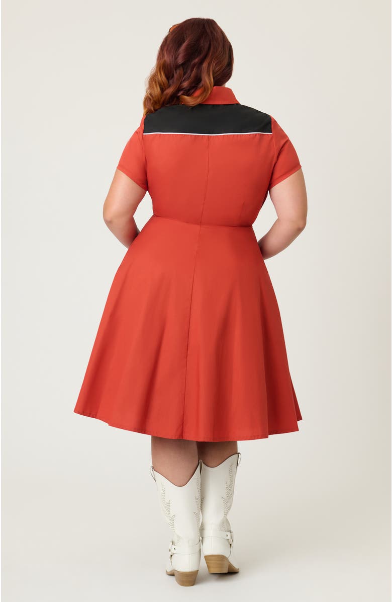 Smak Parlour Plus Size Embroidered Western Flare Dress, Alternate, color, Rust