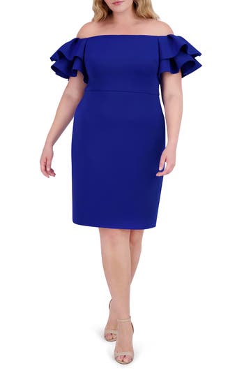 Eliza J Ruffle Off The Shoulder Sheath Dress