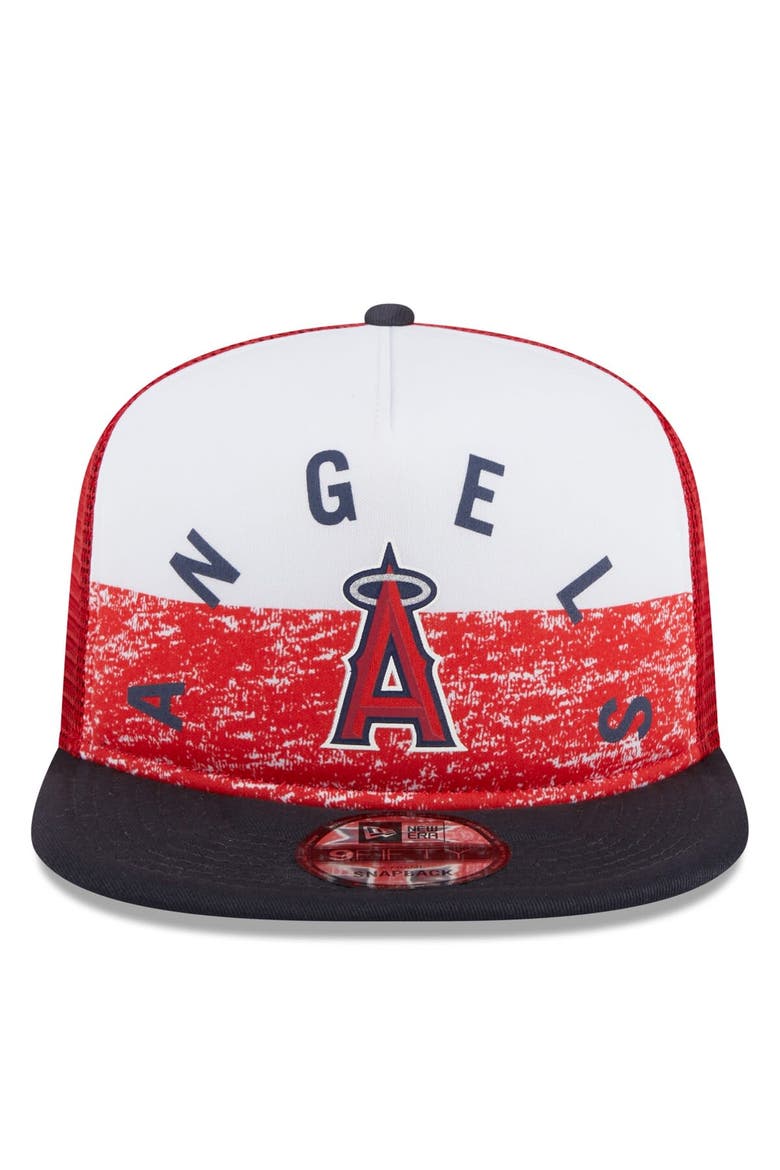 Men's New Era White/Red Los Angeles Angels Team Foam Front A-Frame Trucker 9FIFTY Snapback Hat, Alternate, color, White