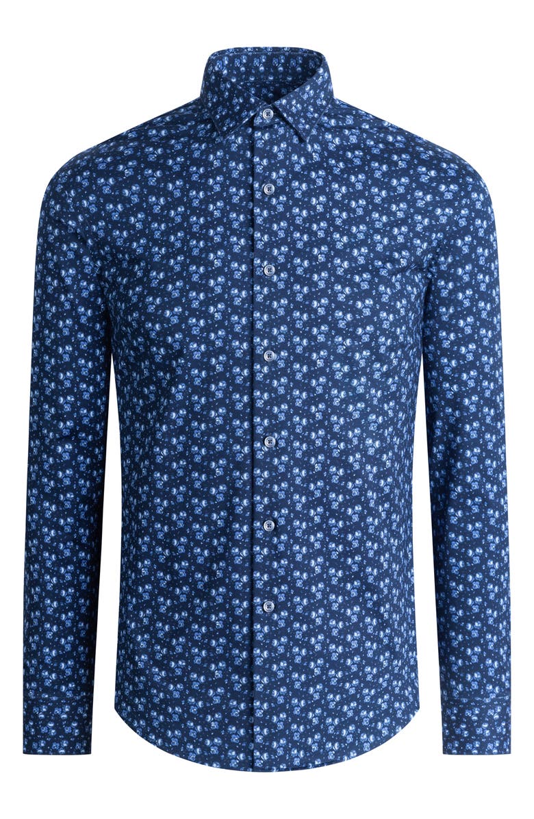 Bugatchi Regular Fit Stretch Cotton Button-Up Shirt, Main, color, Navy