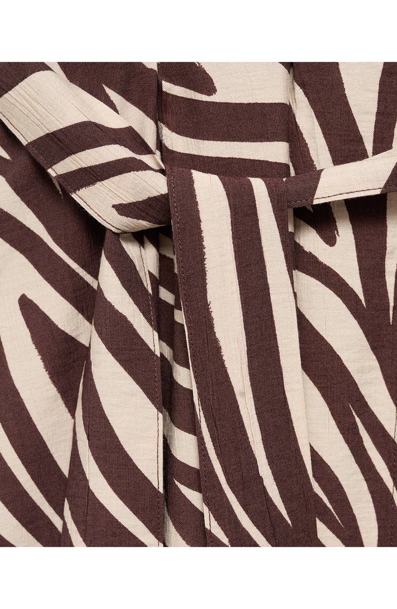 MANGO Print Tie Waist Shirtdress, Alternate, color, Chocolate