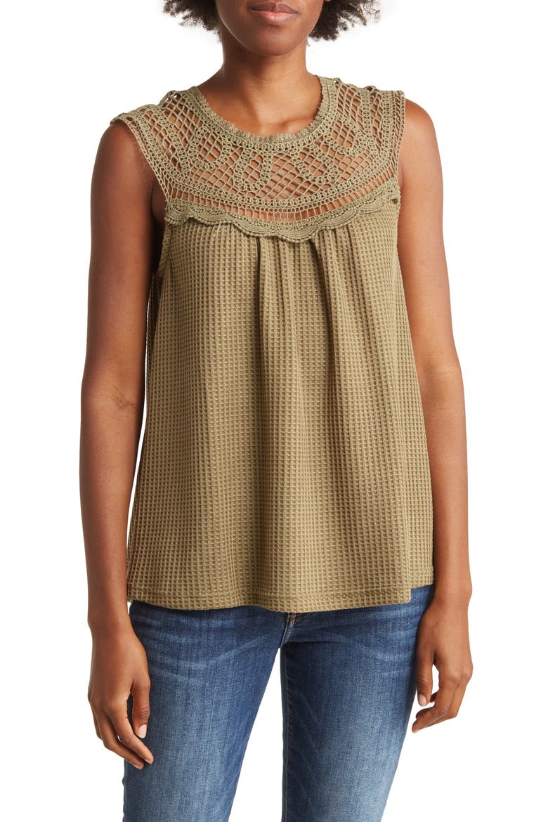 Crochet Sleeveless Blouse, Main, color, OLIVE