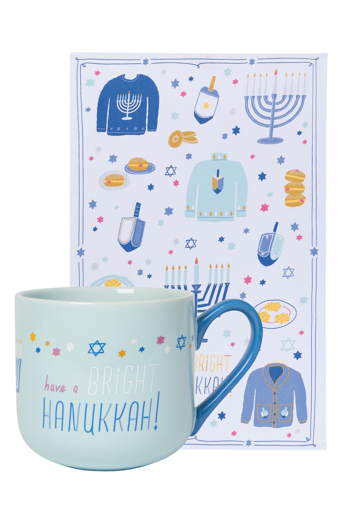 Bright Hanukkah Mug & Dish Towel Set