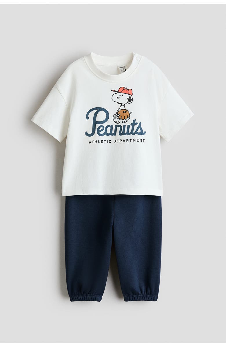 H&M 2-piece T-shirt And Joggers Set, Main, color, Navy Blue/Snoopy