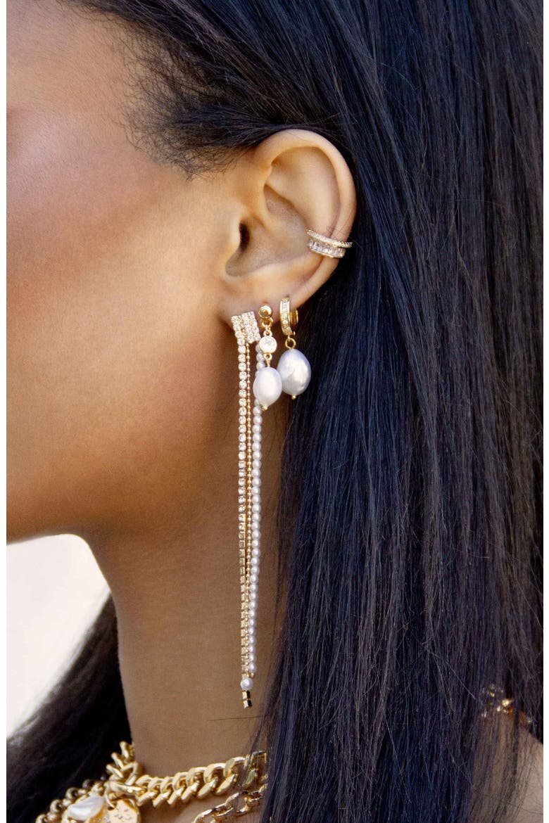 Pearl & Crystal Linear Drop Earrings, Alternate, color, GOLD