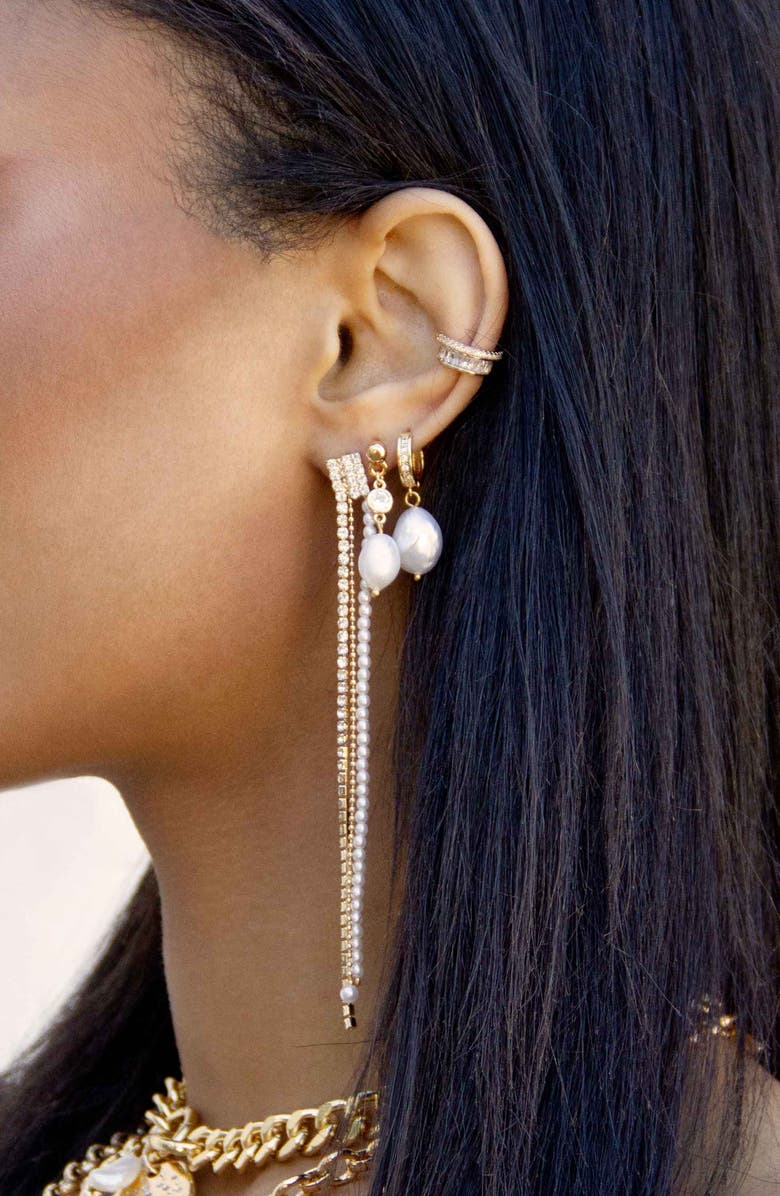 Ettika Pearl & Crystal Linear Drop Earrings, Alternate, color,