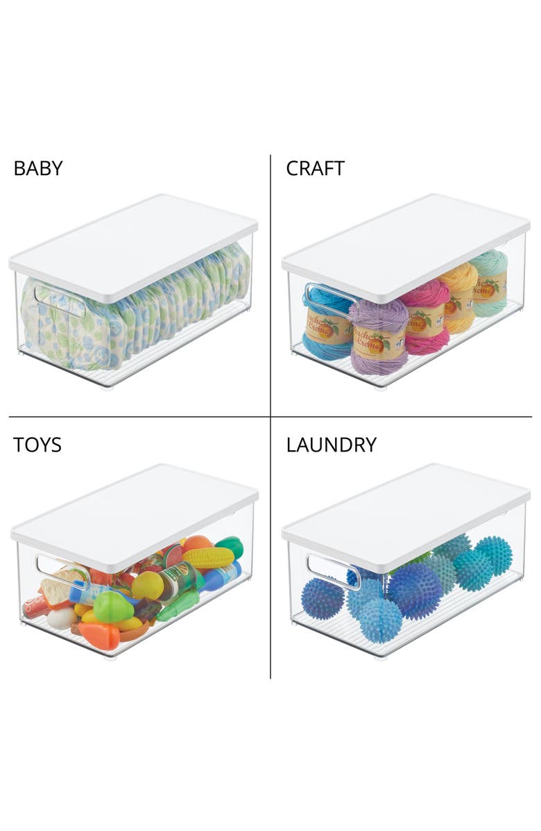 mDesign Plastic Storage Bin Box Container, Lid and Handles, 4 Pack, Clear/White, Alternate, color, White