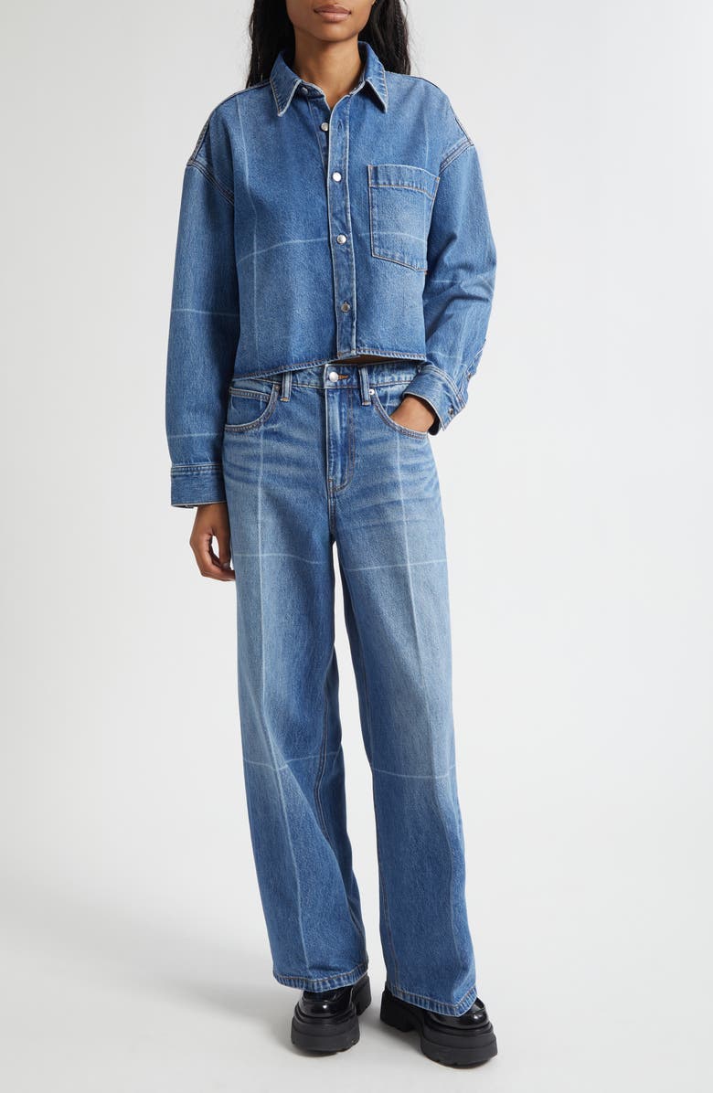 Alexander Wang Crop Denim Shirt Jacket, Alternate, color, Vintage Marbled Blue