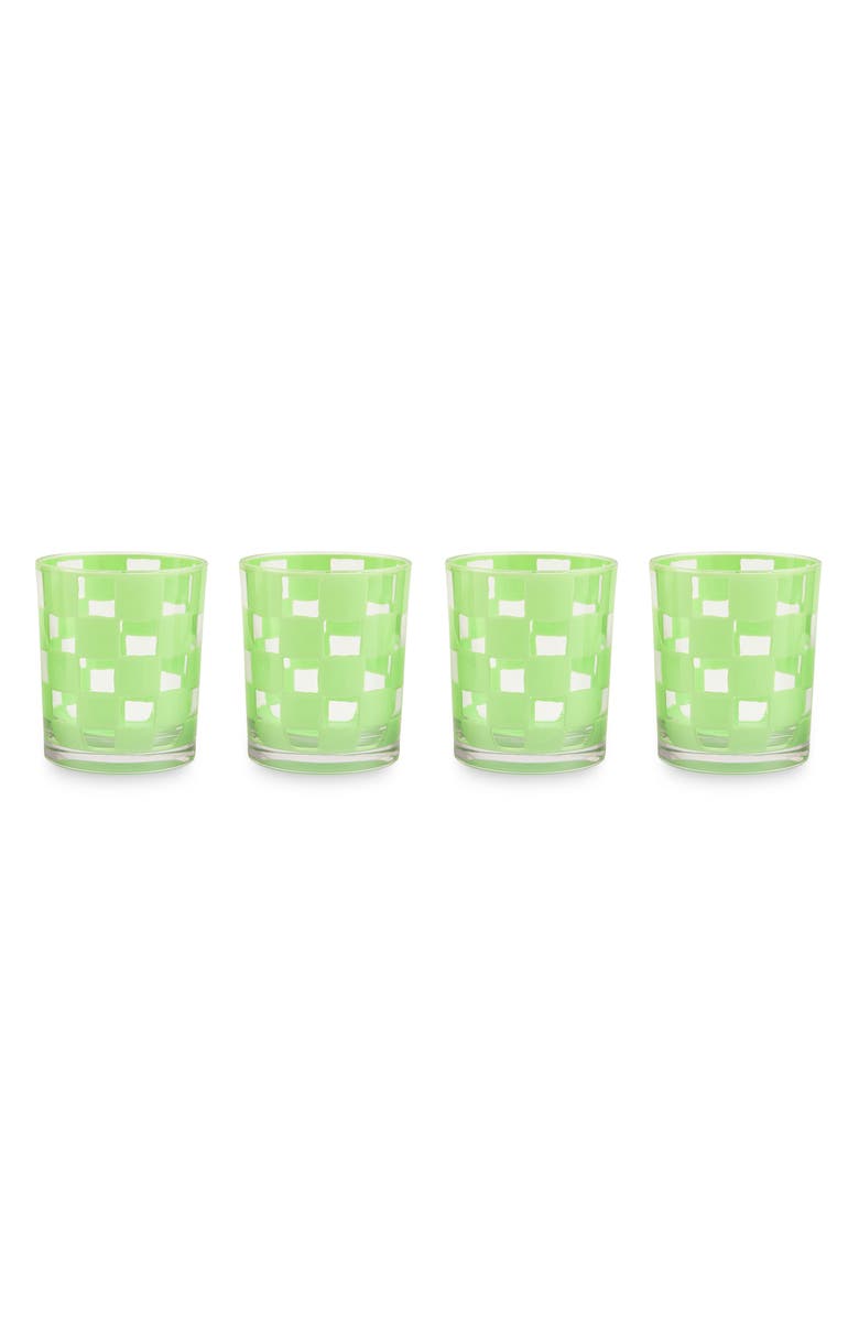MACKENZIE CHILDS Set of 4 Green Check Acrylic Tumblers, Main, color, Green