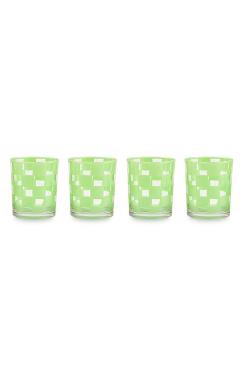 Set of 4 Green Check Acrylic Tumblers