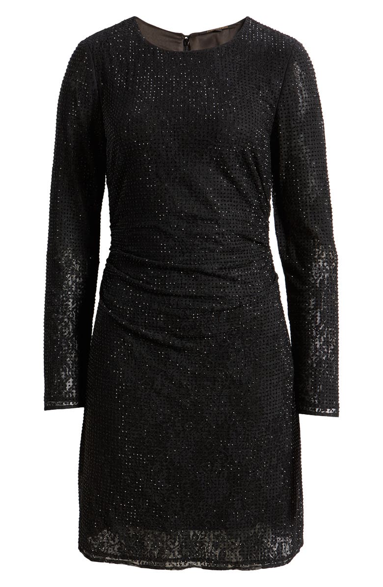 KOBI HALPERIN Inverse Sequin Ruched Long Sleeve Lace Minidress, Alternate, color, Black