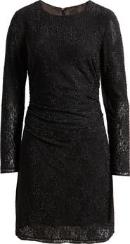 KOBI HALPERIN Inverse Sequin Ruched Long Sleeve Lace Minidress