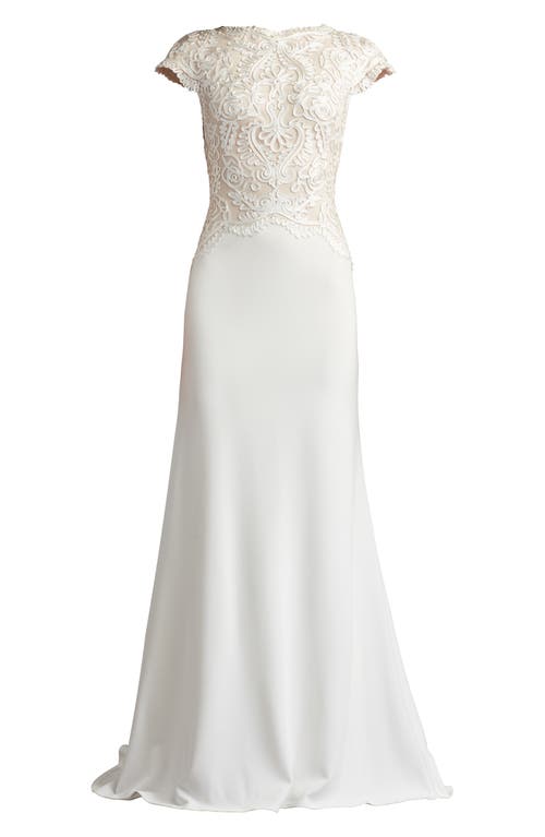 Tadashi Shoji Soutache Lace Cap Sleeve Trumpet Gown In Multi