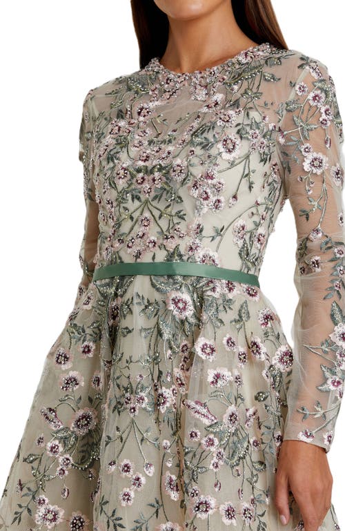 Mac Duggal Long Sleeve Embellished Gown In Sage Multi