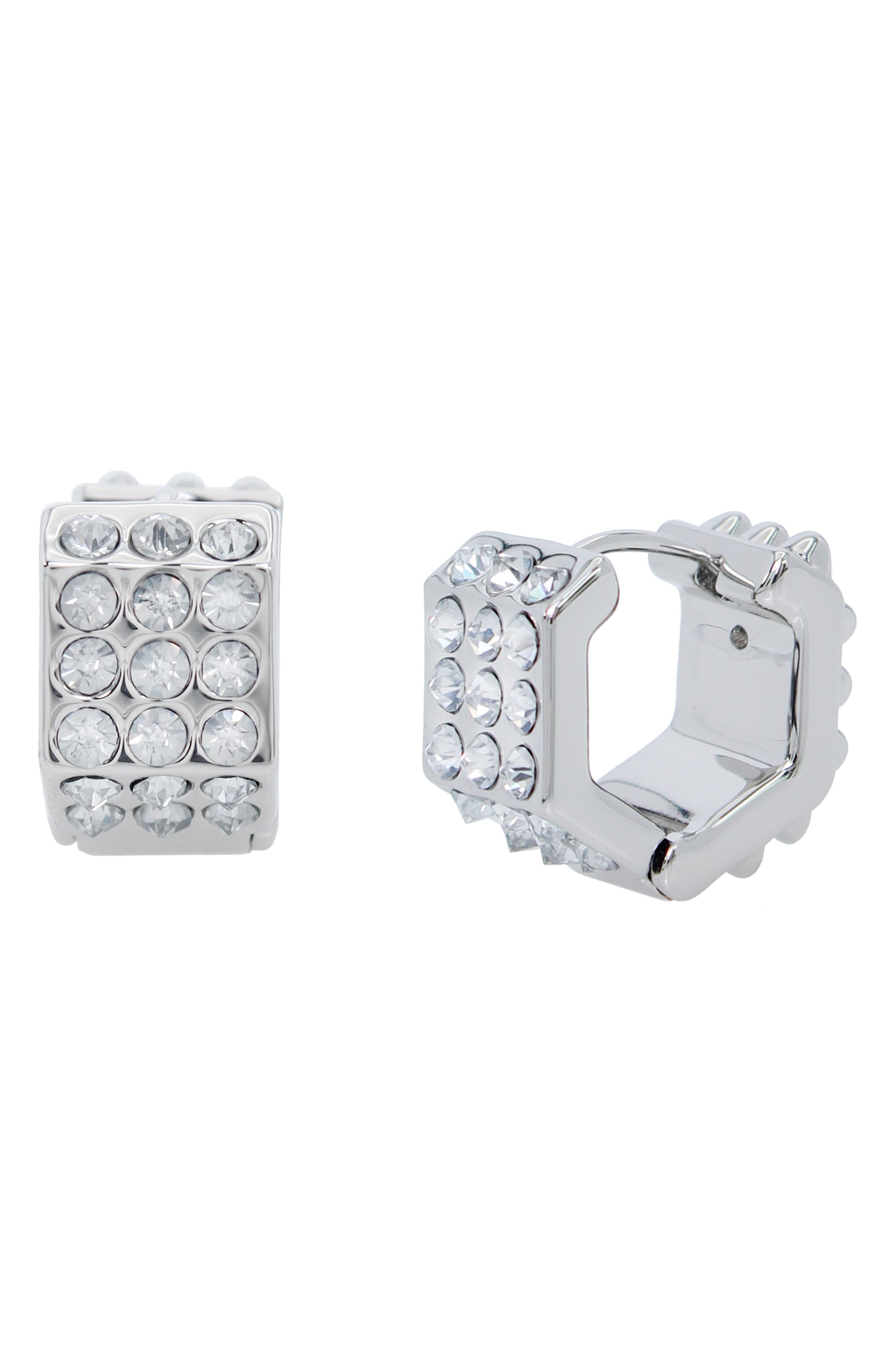 AllSaints Pavé Crystal Geometric Link Chubby Hoop Earrings