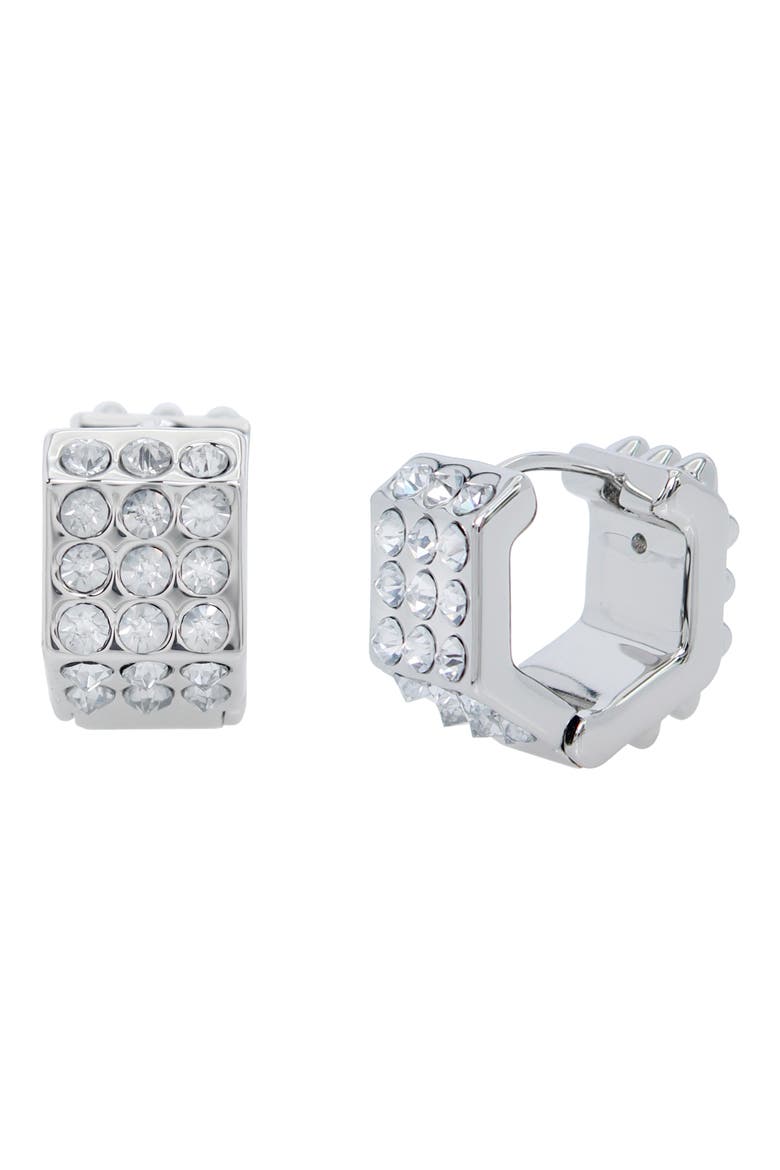 Pavé Crystal Geometric Link Chubby Hoop Earrings, Main, color, RHODIUM