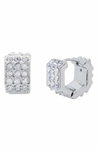 AllSaints Pavé Crystal Geometric Link Chubby Hoop Earrings